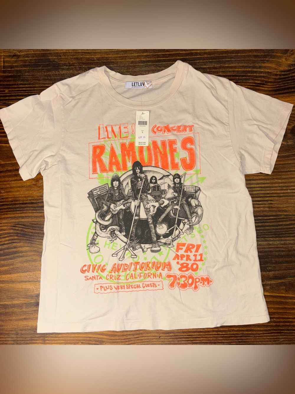 NWT Letluv for Anthropologie Ramones Concert Graphic Tee Band T-Shirt S